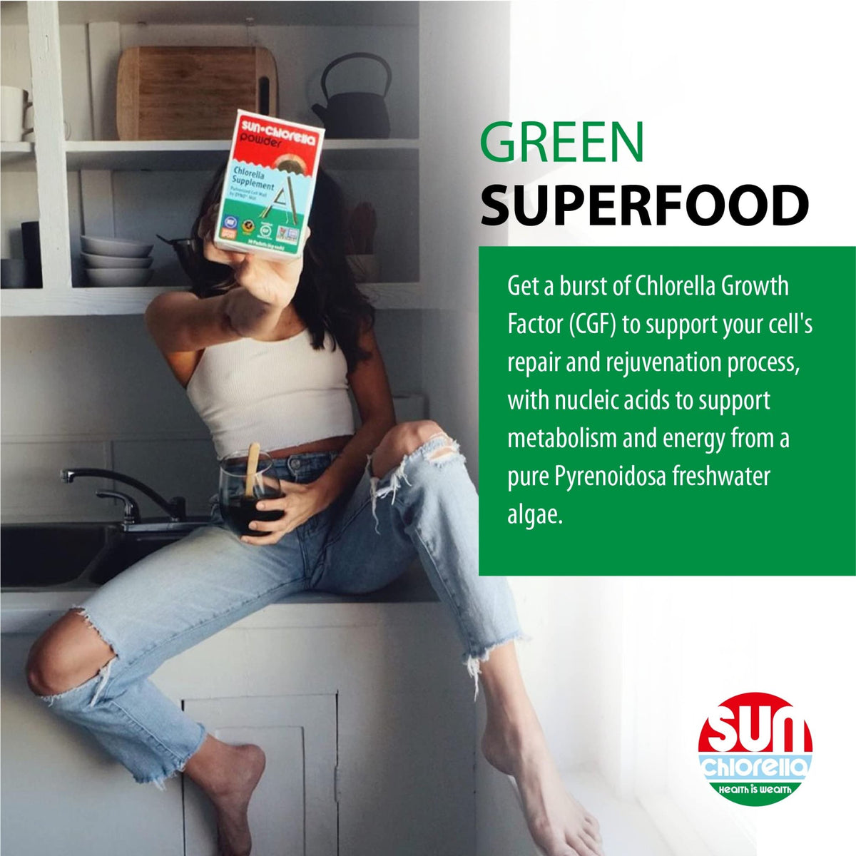 Sun Chlorella 500mg Whole Body Wellness Green Algae Superfood Supplement - Immune Defense, Gut Health, Natural Purification, Energy Boost - FENGGESTORE20