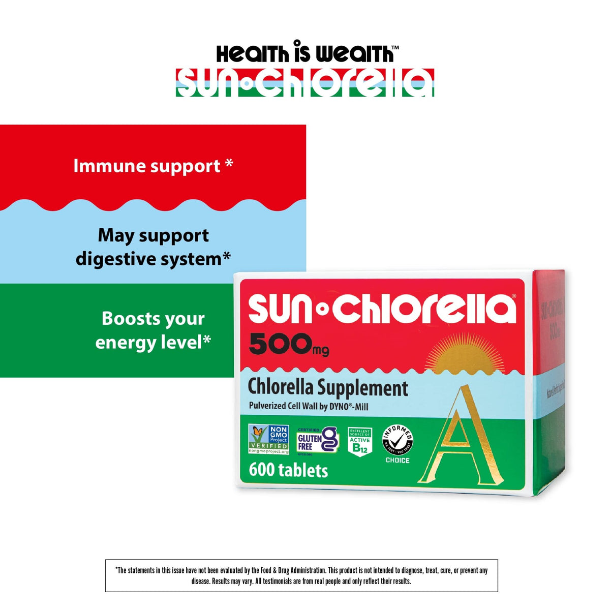 Sun Chlorella 500mg Whole Body Wellness Green Algae Superfood Supplement - Immune Defense, Gut Health, Natural Purification, Energy Boost - FENGGESTORE20