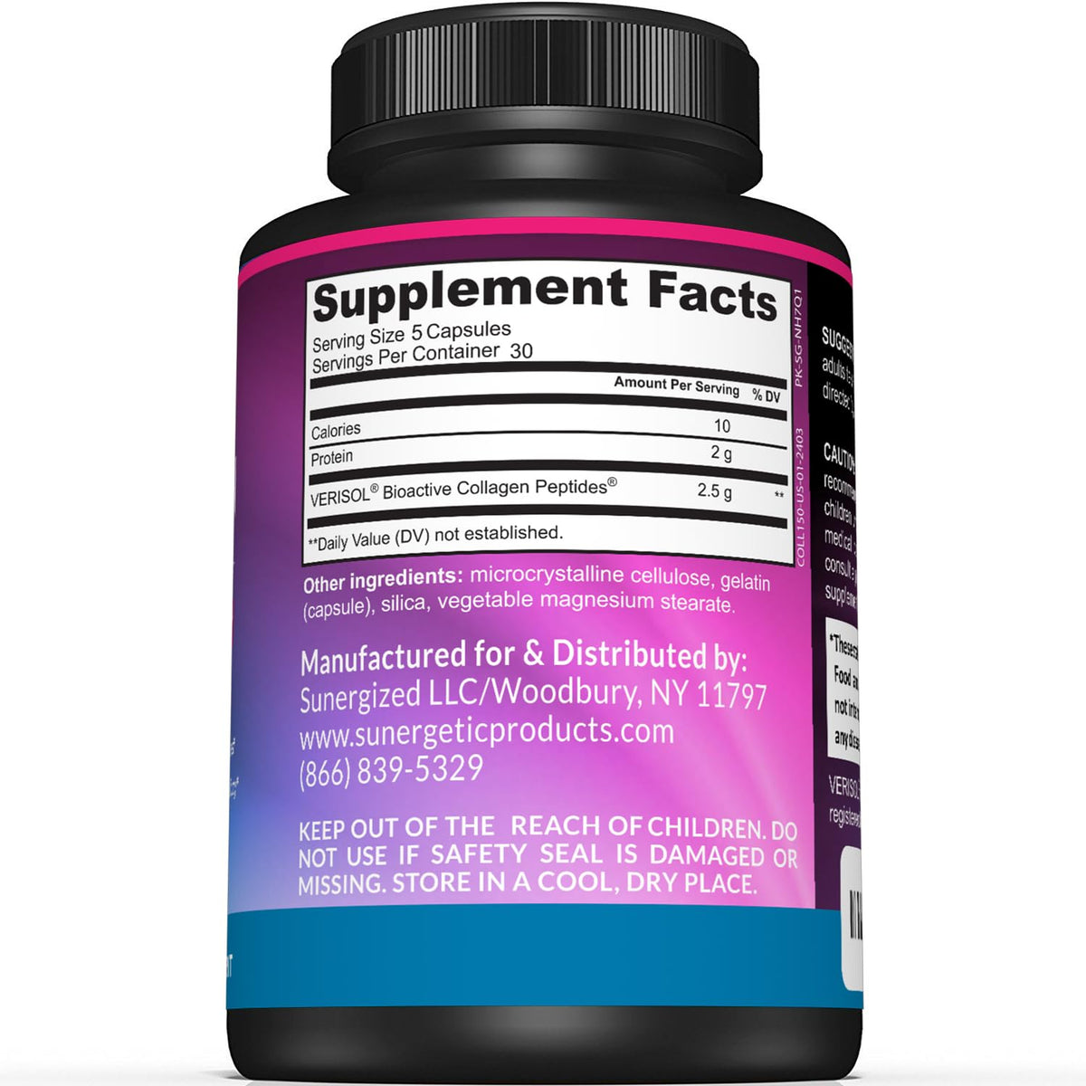 Sunergetic Premium Collagen Peptides Capsules – 2500 mg of VERISOL Collagen Peptides Type 1 & Type 3 – Multi Collagen Supplement to Support Joint Health, Hair, Skin & Nails – 150 Collagen Capsules - FENGGESTORE20