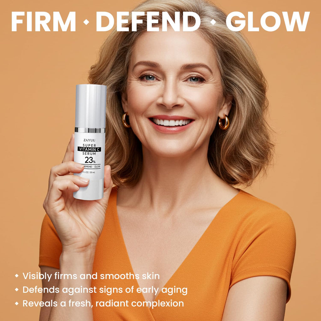 Super Korean Vitamin C Face Serum 23%: Brightening Hydrating Formula with Hyaluronic Acid, Vitamin E & Ferulic Acid — Anti-Aging Serum for Wrinkles, - FENGGESTORE20