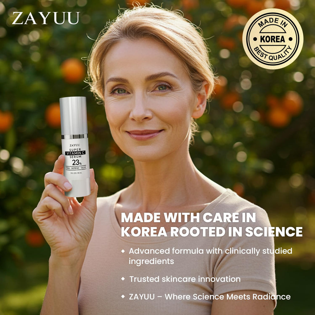 Super Korean Vitamin C Face Serum 23%: Brightening Hydrating Formula with Hyaluronic Acid, Vitamin E & Ferulic Acid — Anti-Aging Serum for Wrinkles, - FENGGESTORE20
