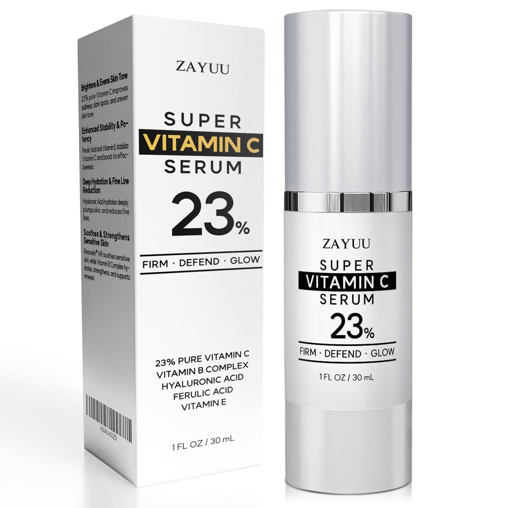 Super Korean Vitamin C Face Serum 23%: Brightening Hydrating Formula with Hyaluronic Acid, Vitamin E & Ferulic Acid — Anti-Aging Serum for Wrinkles, - FENGGESTORE20