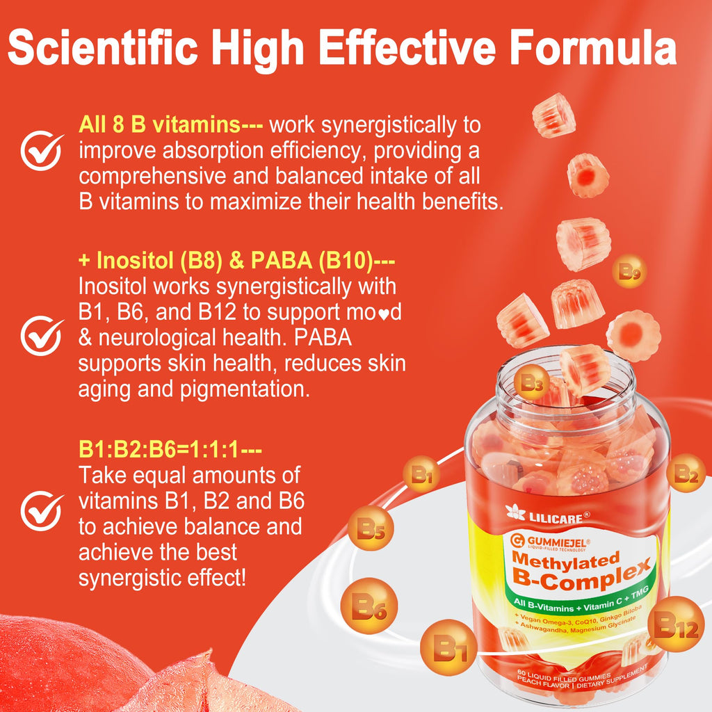 Super Methylated Vitamin B Complex Gummies - All B Vitamins + Omega-3, Magnesium, CoQ10, Ashwagandha,Vitamin C, TMG- For Women Men- Methyl B12 2000 mcg, Methylfolate - FENGGESTORE20