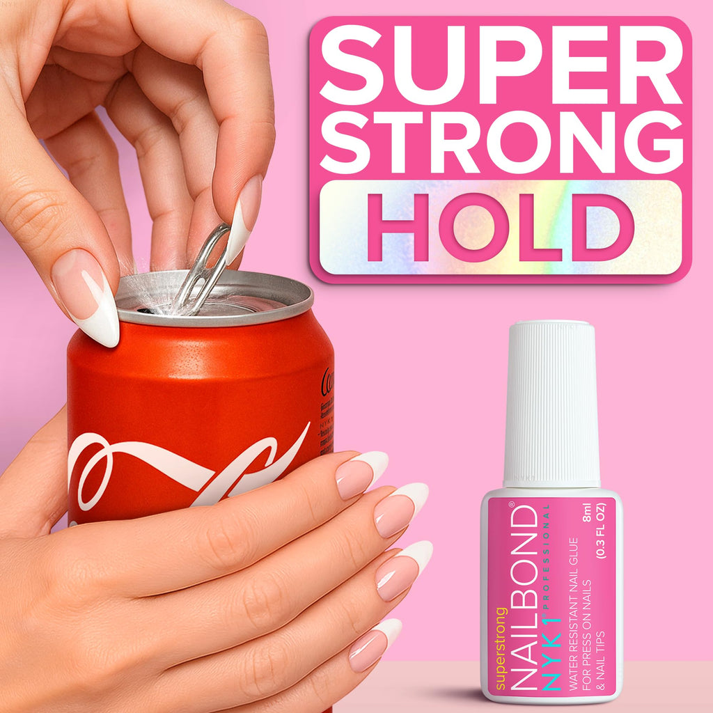Super Strong Nail Glue for Press On Nails, Nail Tips & Acrylic Nails (8ml) NYK1 NailBond Brush - FENGGESTORE20