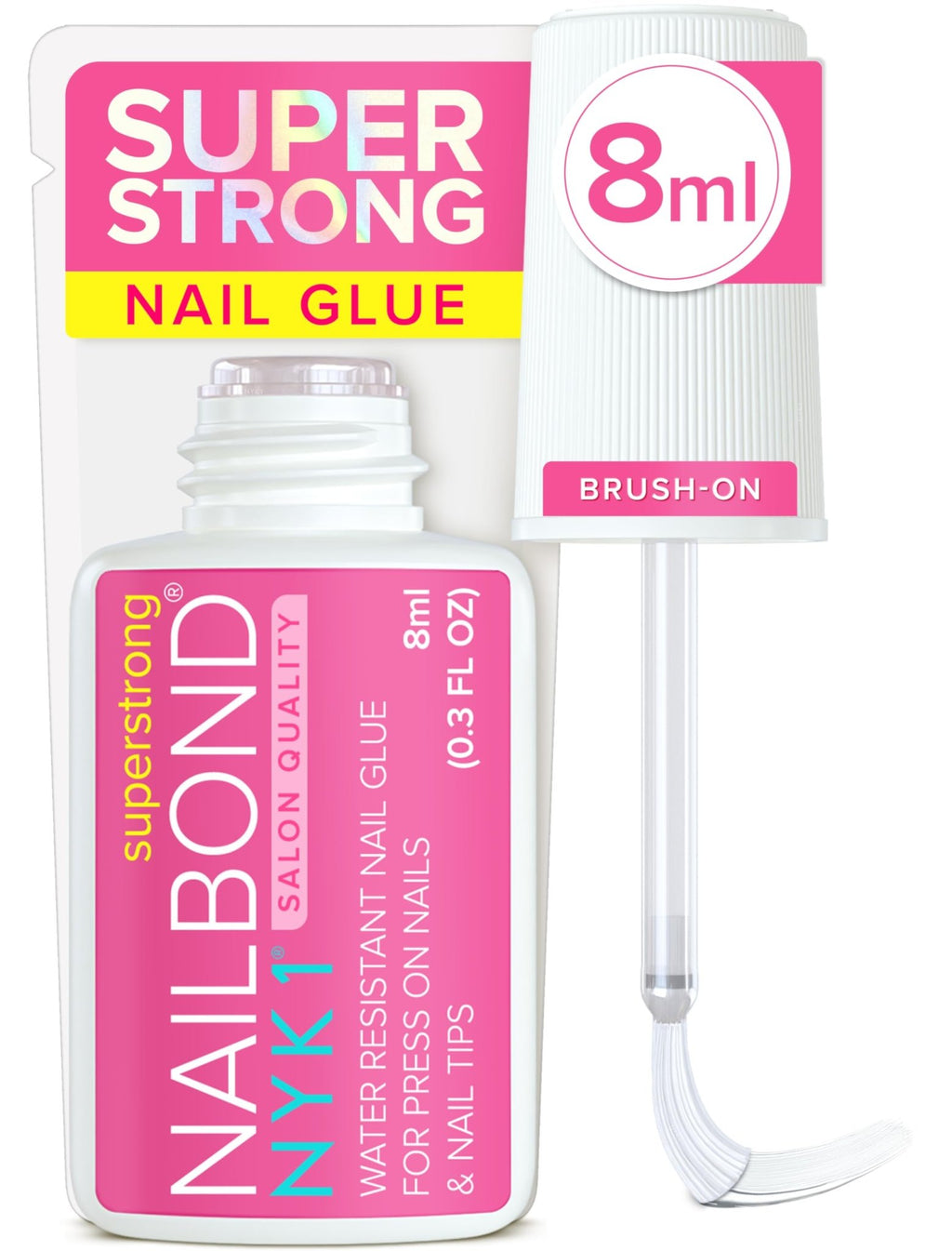 Super Strong Nail Glue for Press On Nails, Nail Tips & Acrylic Nails (8ml) NYK1 NailBond Brush - FENGGESTORE20