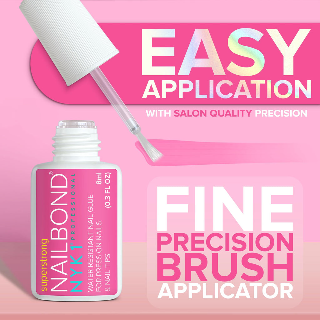 Super Strong Nail Glue for Press On Nails, Nail Tips & Acrylic Nails (8ml) NYK1 NailBond Brush - FENGGESTORE20