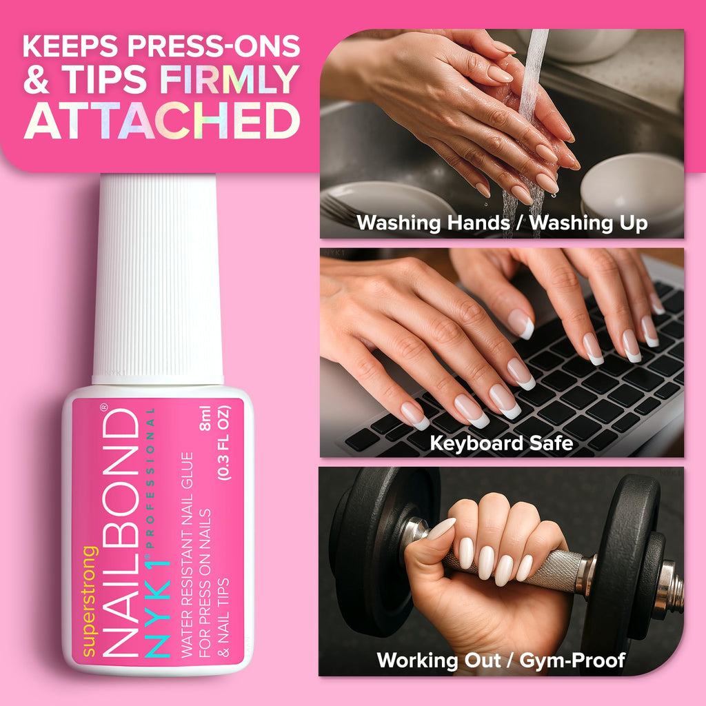 Super Strong Nail Glue for Press On Nails, Nail Tips & Acrylic Nails (8ml) NYK1 NailBond Brush - FENGGESTORE20