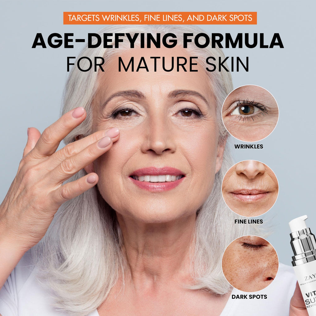 Super Vitamin C Face Serum for Mature Skin: Hydrating Brightening Formula - Vitamin C, Hyaluronic Acid, Vitamin E, Caffeine - FENGGESTORE20