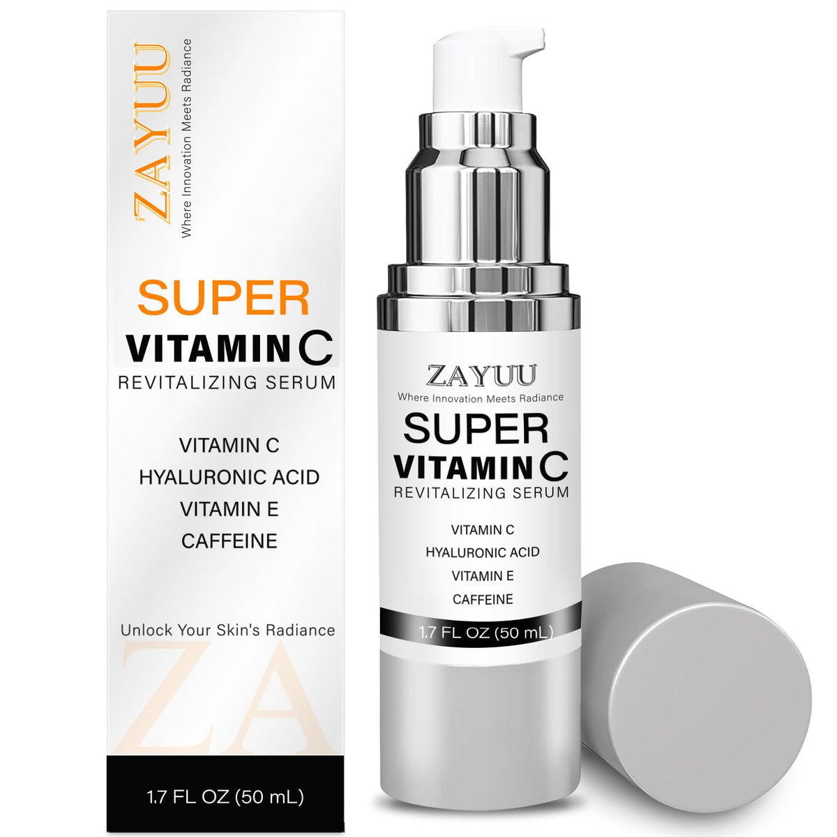 Super Vitamin C Face Serum for Mature Skin: Hydrating Brightening Formula - Vitamin C, Hyaluronic Acid, Vitamin E, Caffeine - FENGGESTORE20