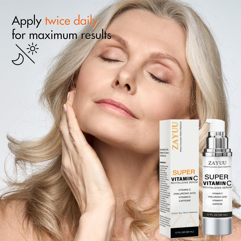 Super Vitamin C Face Serum for Mature Skin: Hydrating Brightening Formula - Vitamin C, Hyaluronic Acid, Vitamin E, Caffeine - FENGGESTORE20