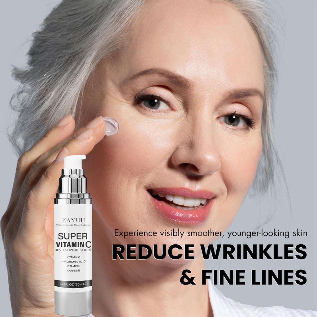 Super Vitamin C Face Serum for Mature Skin: Hydrating Brightening Formula - Vitamin C, Hyaluronic Acid, Vitamin E, Caffeine - FENGGESTORE20