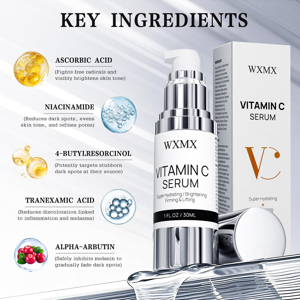 Super Vitamin C Serum for Face: All-in-One Hydrating Anti-Aging Formula by Vitamin C, Hyaluronic Acid, Caffeine-Firming, Lifting, Targets Dark Spots, - FENGGESTORE20