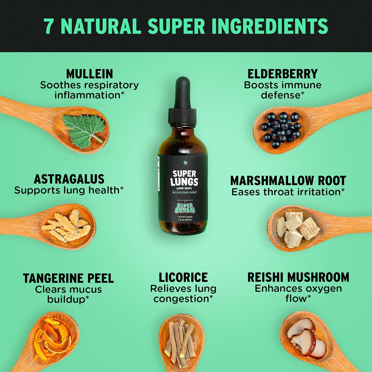 SuperBonsai Super Lungs Mullein Drops – Herbal Lung Support Tincture with Mullein Leaf Extract Elderberry Reishi Marshmallow Root - FENGGESTORE20