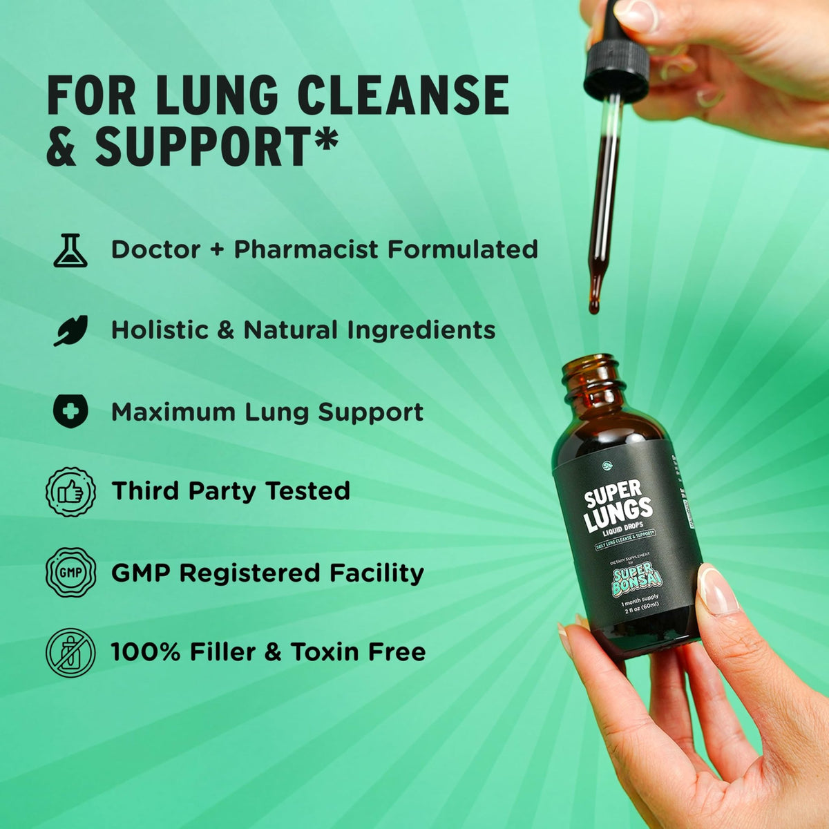 SuperBonsai Super Lungs Mullein Drops – Herbal Lung Support Tincture with Mullein Leaf Extract Elderberry Reishi Marshmallow Root - FENGGESTORE20