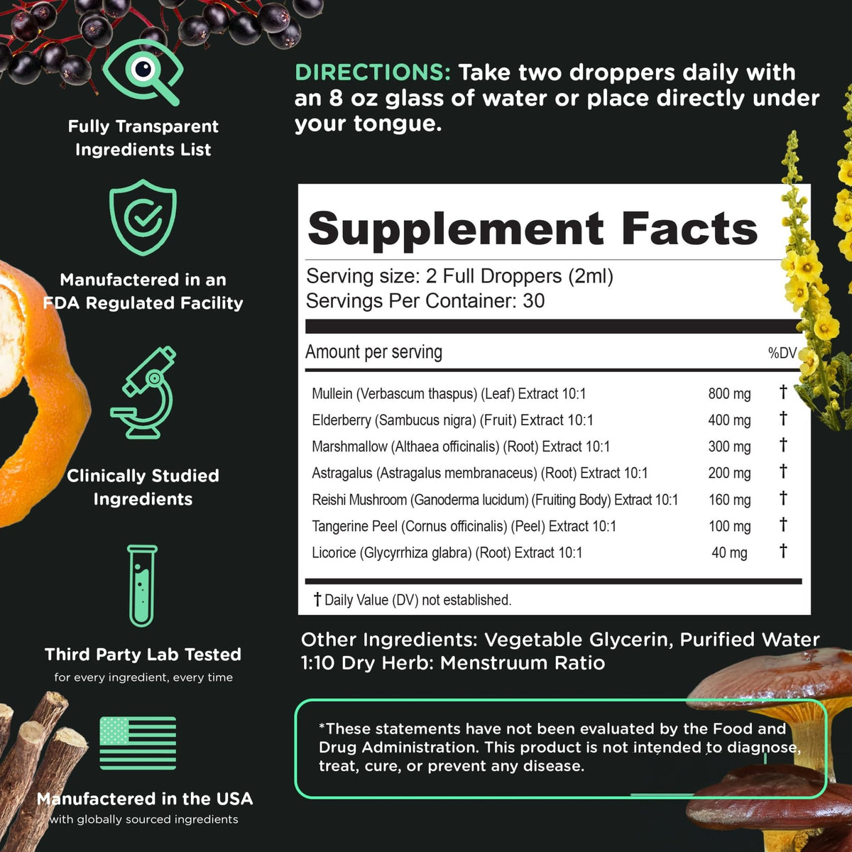 SuperBonsai Super Lungs Mullein Drops – Herbal Lung Support Tincture with Mullein Leaf Extract Elderberry Reishi Marshmallow Root - FENGGESTORE20