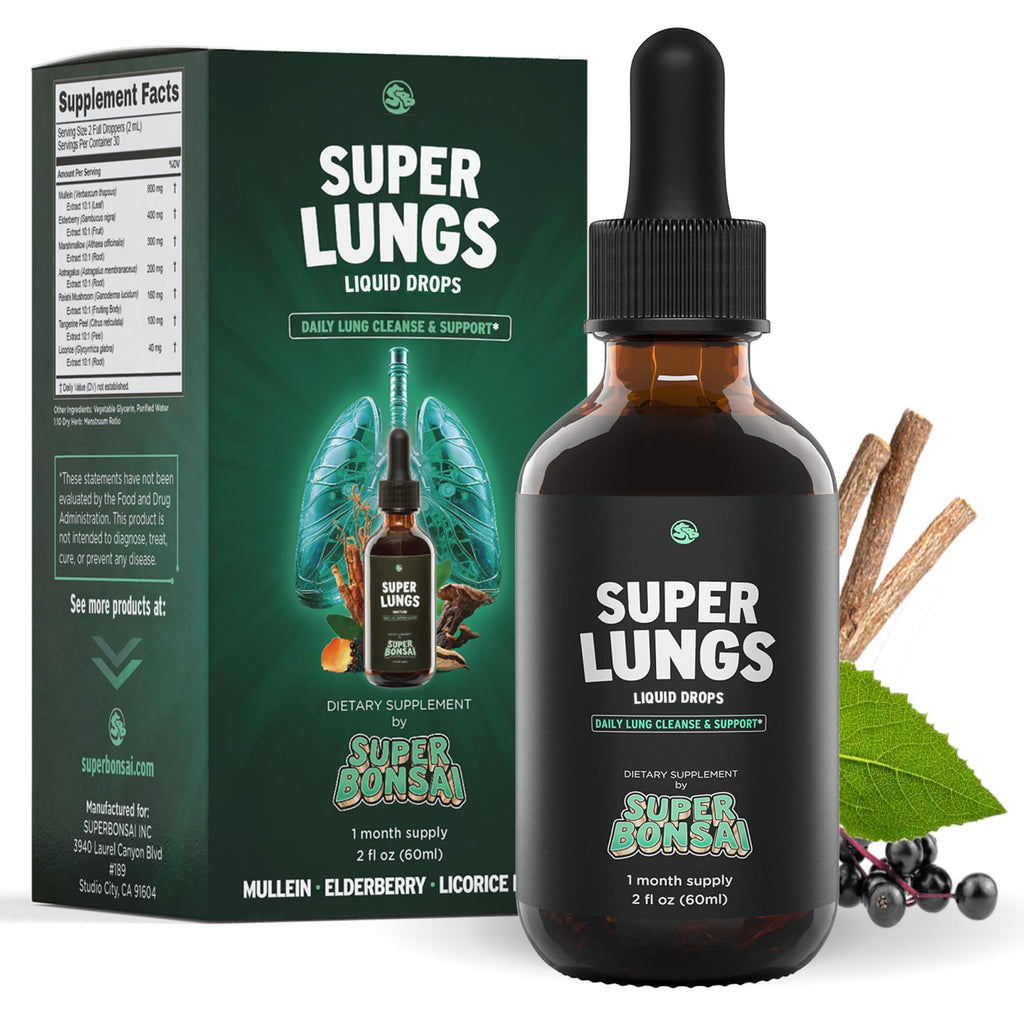 SuperBonsai Super Lungs Mullein Drops – Herbal Lung Support Tincture with Mullein Leaf Extract Elderberry Reishi Marshmallow Root - FENGGESTORE20