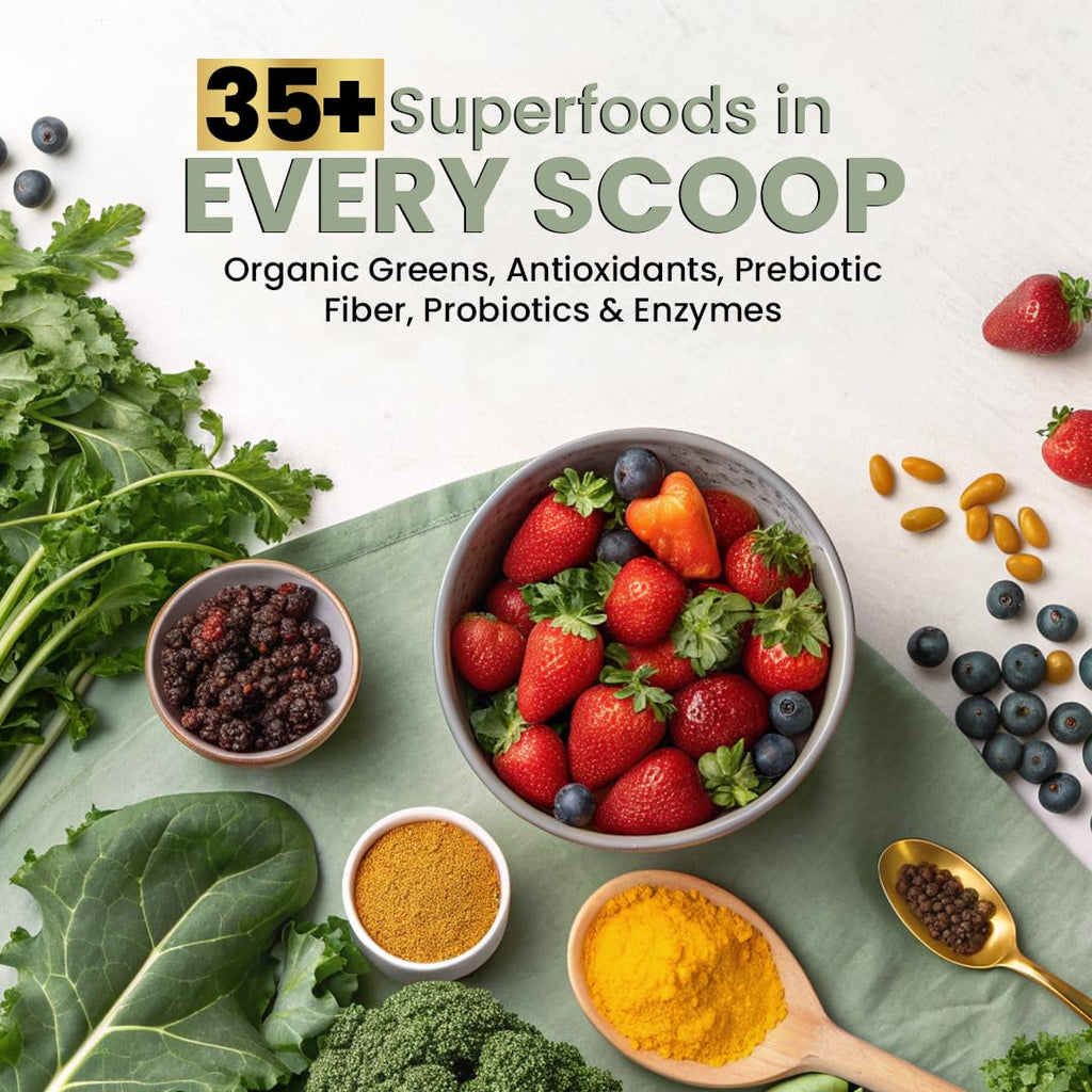 Superfood Reds & Greens Powder - 11.64 oz, Prebiotics & Probiotics for Digestive Health, Super Greens Powder with Ashwagandha for Gut Health, Immunity, Antioxidants, - FENGGESTORE20