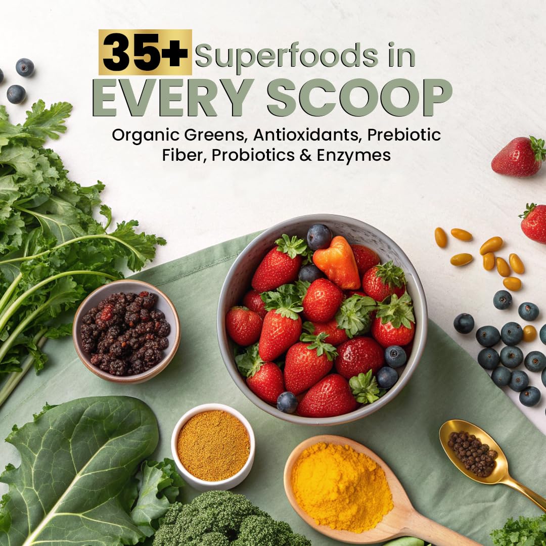 Superfood Reds & Greens Powder - 11.64 oz, Prebiotics & Probiotics for Digestive Health, Super Greens Powder with Ashwagandha for Gut Health, Immunity, Antioxidants, - FENGGESTORE20