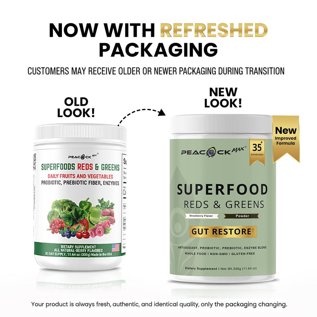 Superfood Reds & Greens Powder - 11.64 oz, Prebiotics & Probiotics for Digestive Health, Super Greens Powder with Ashwagandha for Gut Health, Immunity, Antioxidants, - FENGGESTORE20
