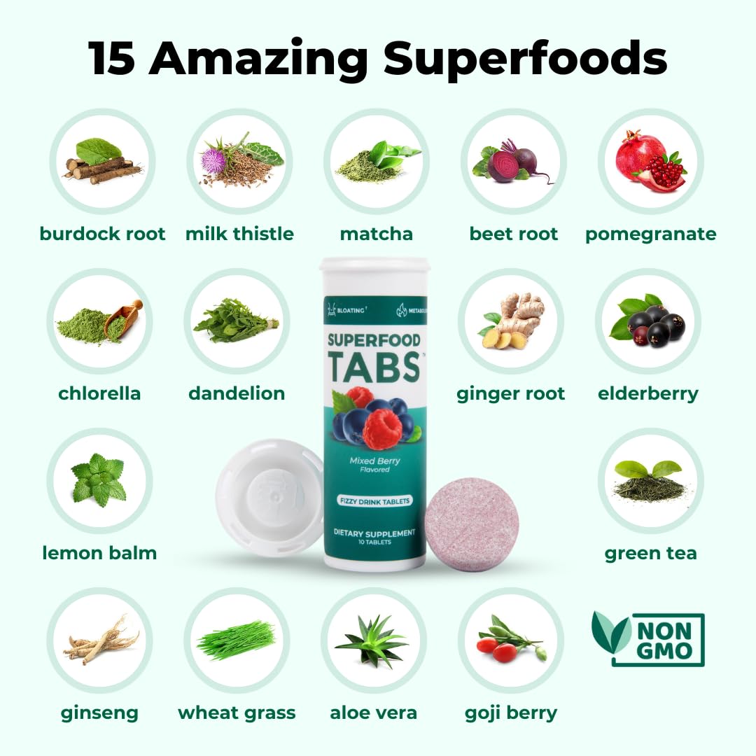 Superfood Tabs Detox Cleanse Drink - Fizzy Nutrition Supplement for Women and Men - Support Healthy Weight - Improve Digestive Health - FENGGESTORE20
