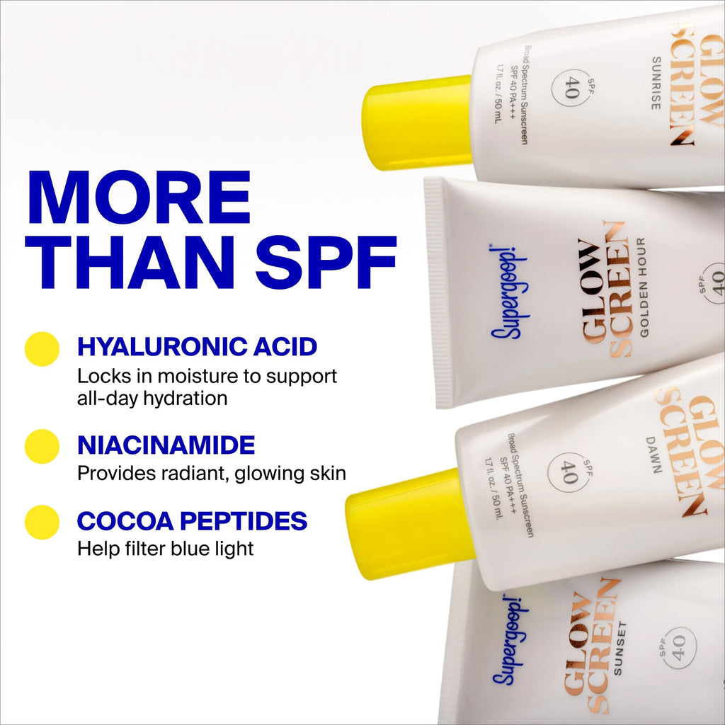 Supergoop! Glowscreen SPF 40, Sunrise (Champagne Glow) - 1.7 fl oz - Glowy Primer + Broad Spectrum Tinted Sunscreen - Helps Filter Blue Light - Hydration - Hyaluronic Acid & Vitamin B5 - FENGGESTORE20