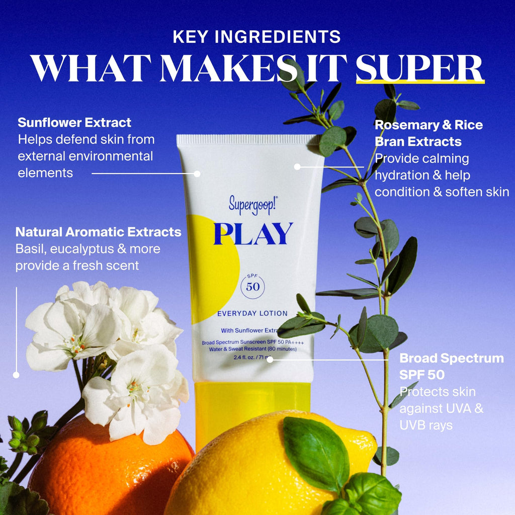 Supergoop! PLAY Everyday Lotion SPF 50 - Broad Spectrum Body & Face Sunscreen - Great for Active Days - Fast Absorbing - FENGGESTORE20