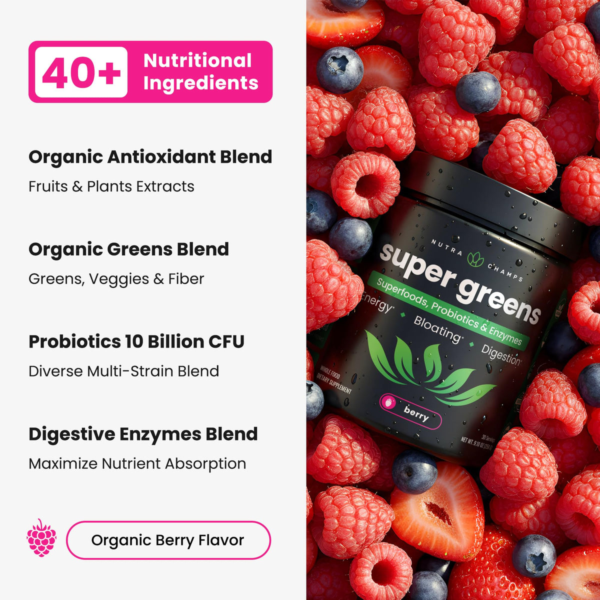 SuperGreens Powder, 40+ Organic Superfoods, Probiotics & Enzymes for Energy, Digestion, Gut Health & Bloating | Organic Fruit & Veggie Drink Mix, Daily Green Juice - FENGGESTORE20