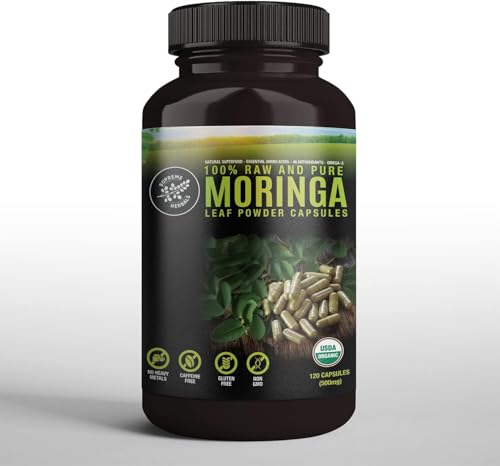 SUPREME HERBALS, 100% Raw and Pure Moringa Leaf Powder Capsules. Organic Certified Moringa Leaf. Natural Superfood with Essential Amino Acids - FENGGESTORE20