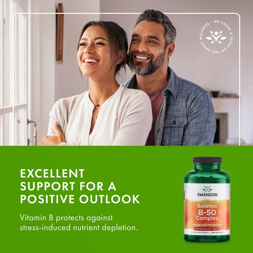 Swanson Balance B-50 High-Potency B Vitamin Complex for Busy Adults Seeking Immune, Heart, and Nervous System Support (250 Capsules) - FENGGESTORE20