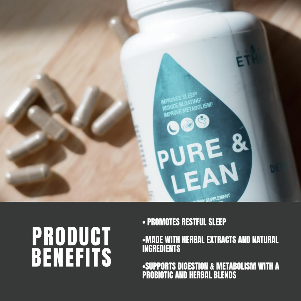 Sweat Ethic Pure & Lean Detox, Natural Nighttime Support with GABA, 5 HTP, Melatonin, Probiotics & Herbal Extracts, Supports Evening Routine and Digestion, Dietary Supplement - FENGGESTORE20