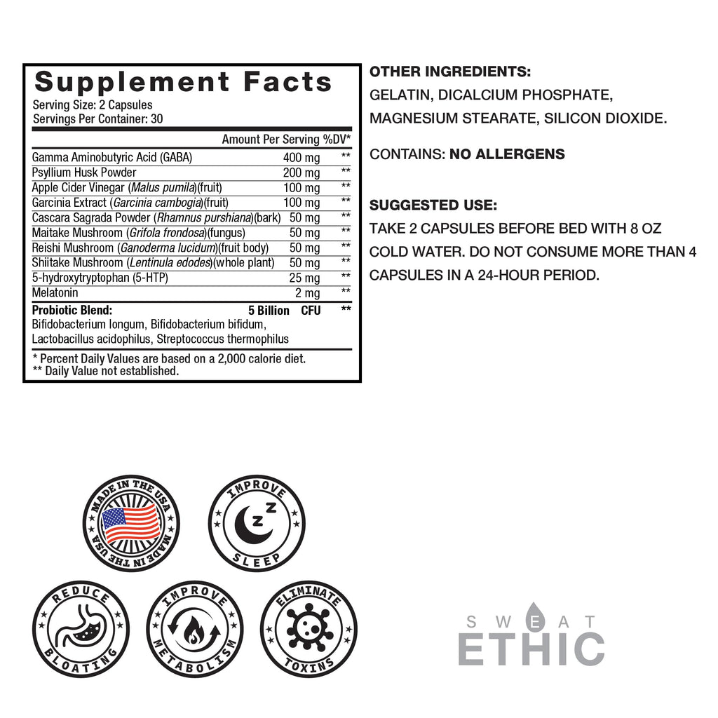 Sweat Ethic Pure & Lean Detox, Natural Nighttime Support with GABA, 5 HTP, Melatonin, Probiotics & Herbal Extracts, Supports Evening Routine and Digestion, Dietary Supplement - FENGGESTORE20