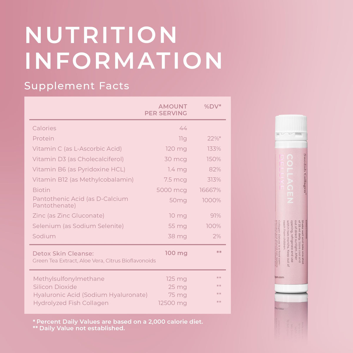 Swedish Collagen Deluxe, 12,500 mg Hydrolyzed Marine Collagen Liquid Supplement - 20 x 25 ml Daily Shots | Hyaluronic Acid, Biotin & Vitamin C for Healthy Hair, Skin, Nails & Joints | Sugar-Free - FENGGESTORE20