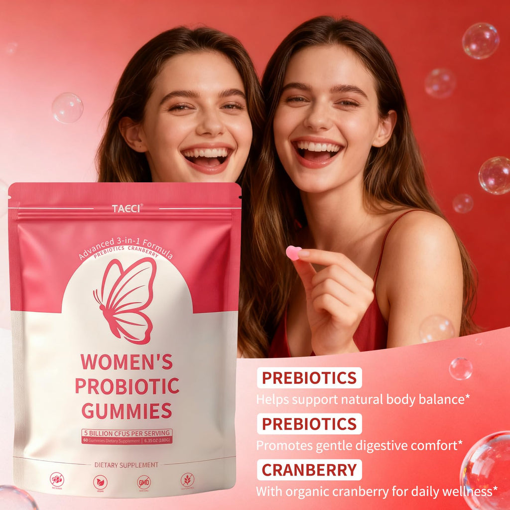 Taeci Vaginal Probiotic Gummies for Women – 5 Billion CFU with Prebiotic & Cranberry Extract – Supports pH Balance, Healthy Odor & Gut Health - FENGGESTORE20