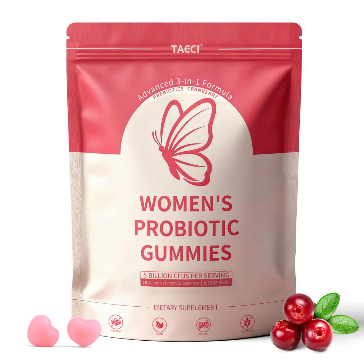 Taeci Vaginal Probiotic Gummies for Women – 5 Billion CFU with Prebiotic & Cranberry Extract – Supports pH Balance, Healthy Odor & Gut Health - FENGGESTORE20