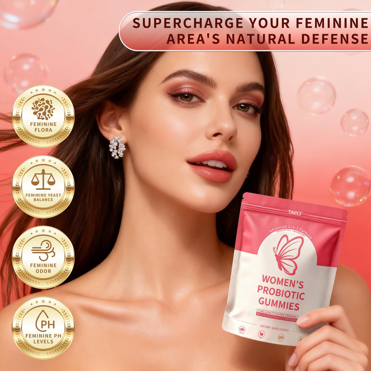Taeci Vaginal Probiotic Gummies for Women – 5 Billion CFU with Prebiotic & Cranberry Extract – Supports pH Balance, Healthy Odor & Gut Health - FENGGESTORE20