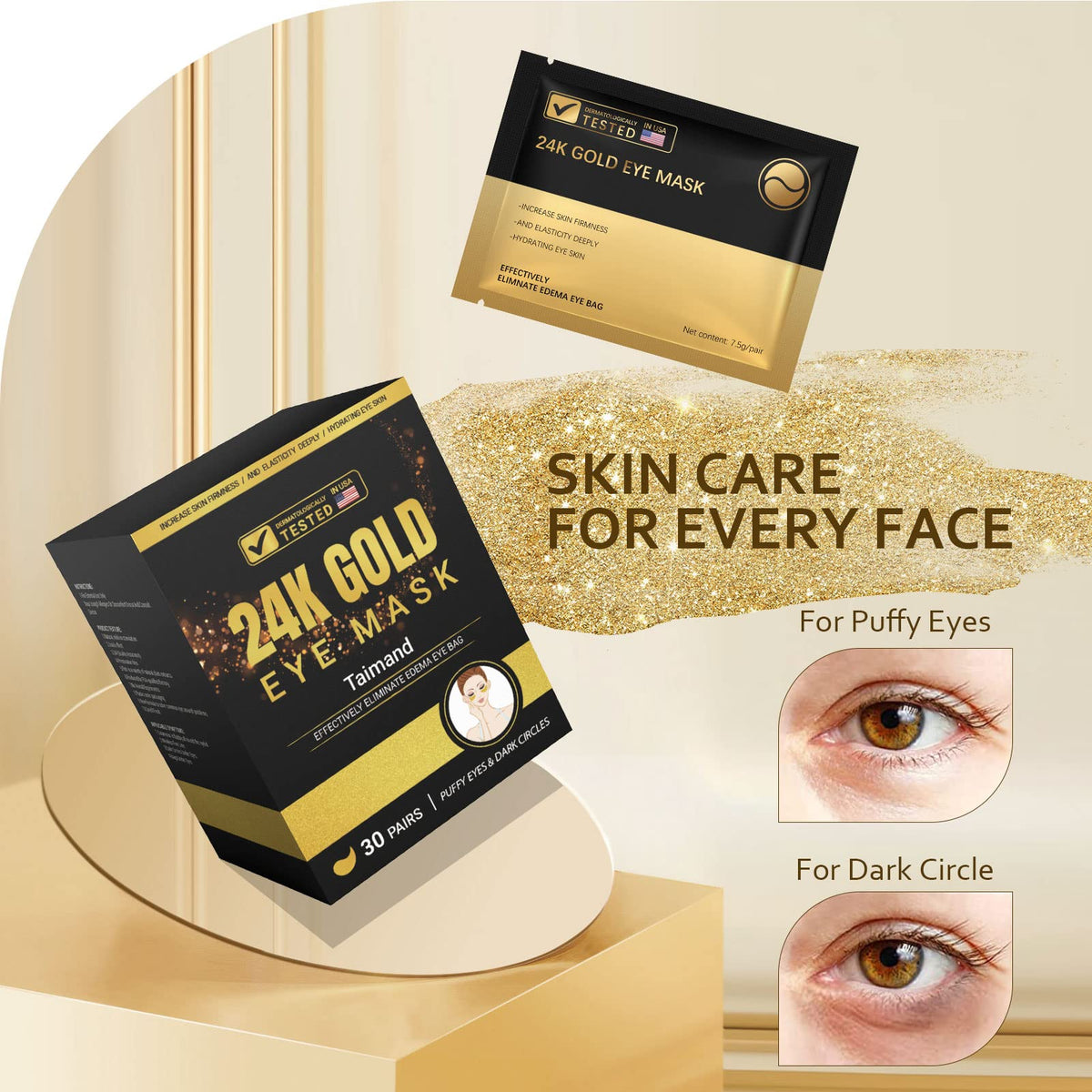 Taimand Under Eye Patches (30 Pairs), 24K Gold Under Eye Mask for Puffy Eyes, Dark Circles,Bags and Wrinkles with Collagen - FENGGESTORE20