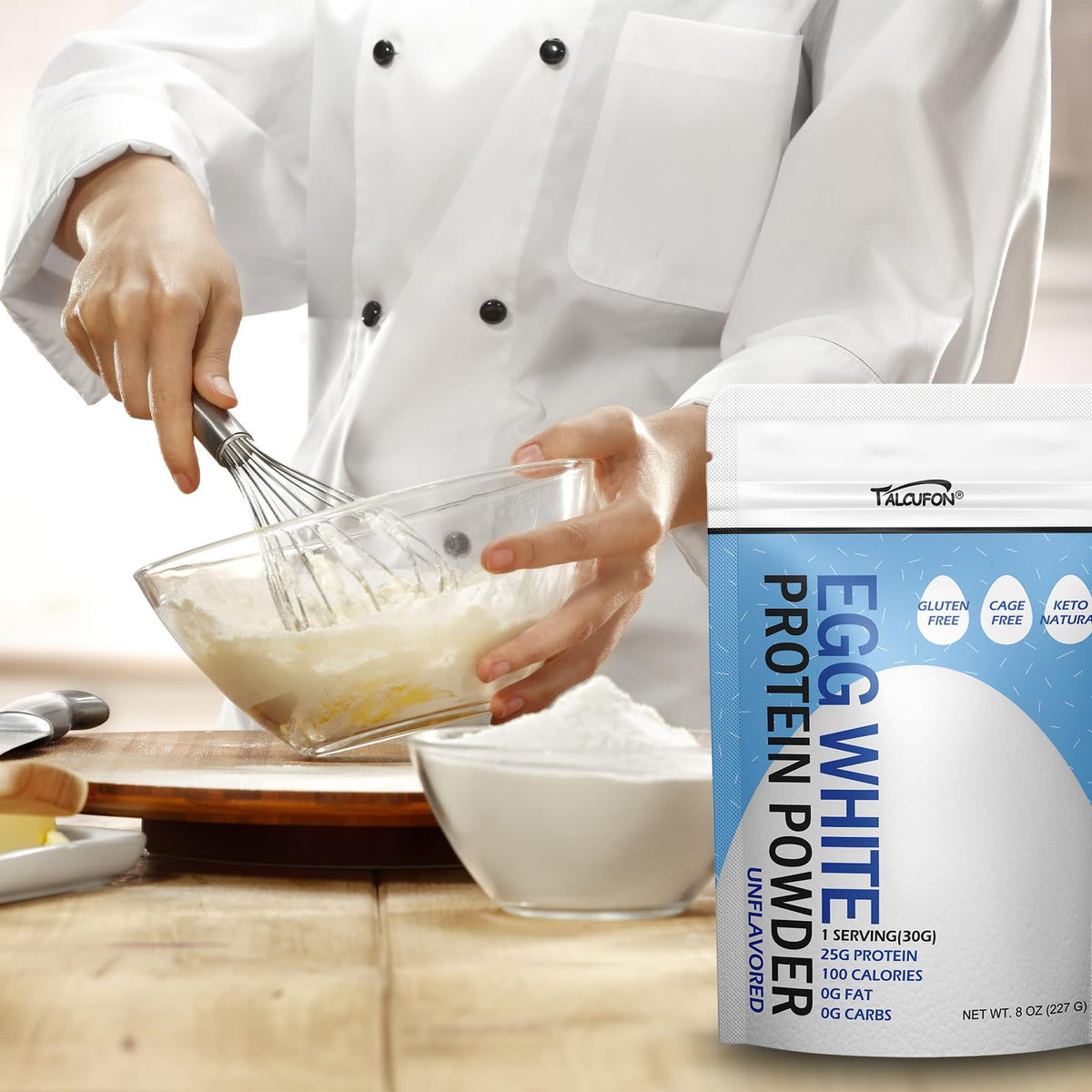 Talcufon Egg White Protein Powder 8 Oz Pasteurized No Additives, High Protein, Gluten-Free Ideal for Baking and Cooking, Unflavored 227G - FENGGESTORE20