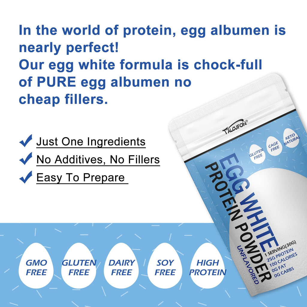 Talcufon Egg White Protein Powder 8 Oz Pasteurized No Additives, High Protein, Gluten-Free Ideal for Baking and Cooking, Unflavored 227G - FENGGESTORE20