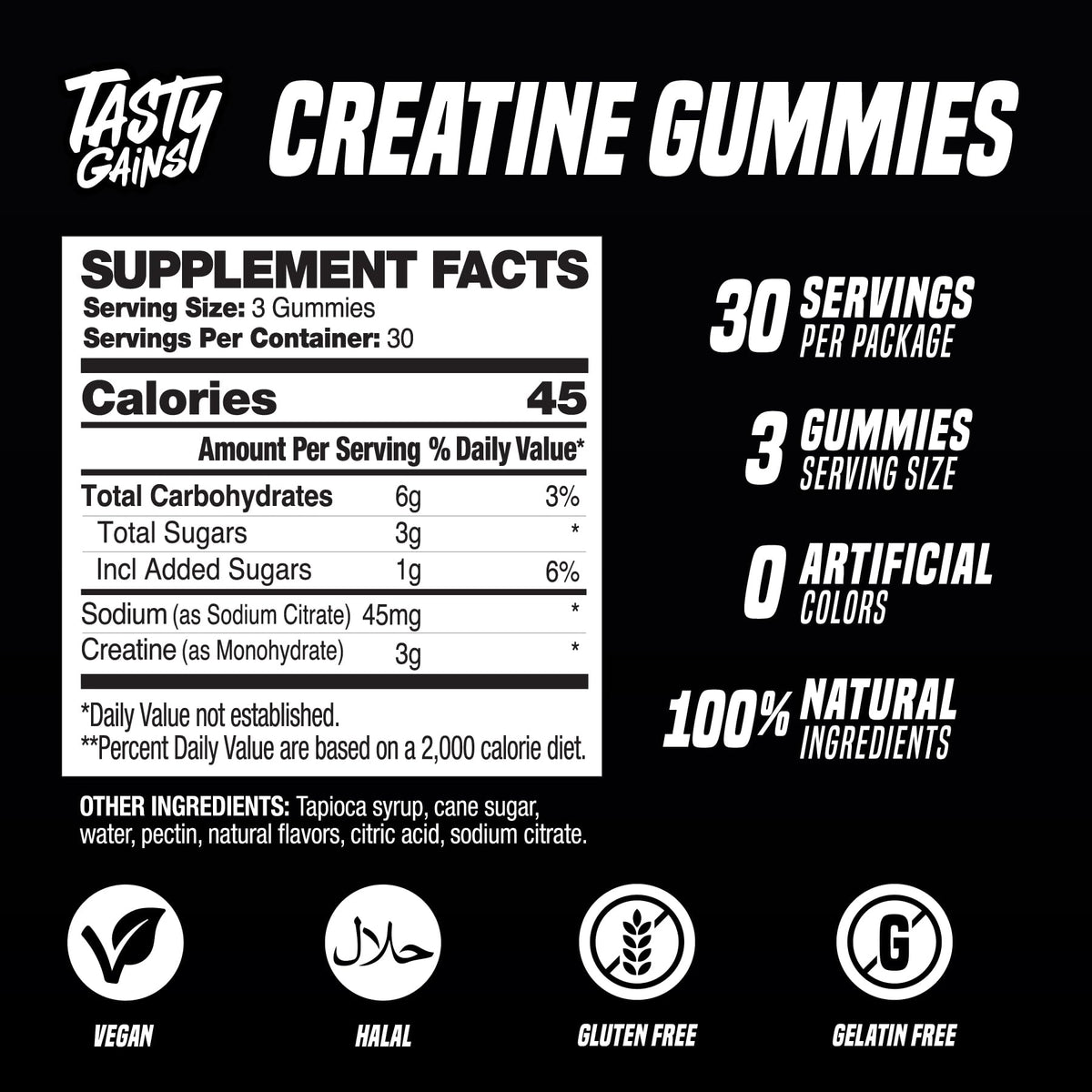 TASTY GAINS Creatine Gummies - 90g of Creatine Monohydrate - Workout Supplements - Build Muscle & Boost Strength for Men & Women - Made in USA - FENGGESTORE20