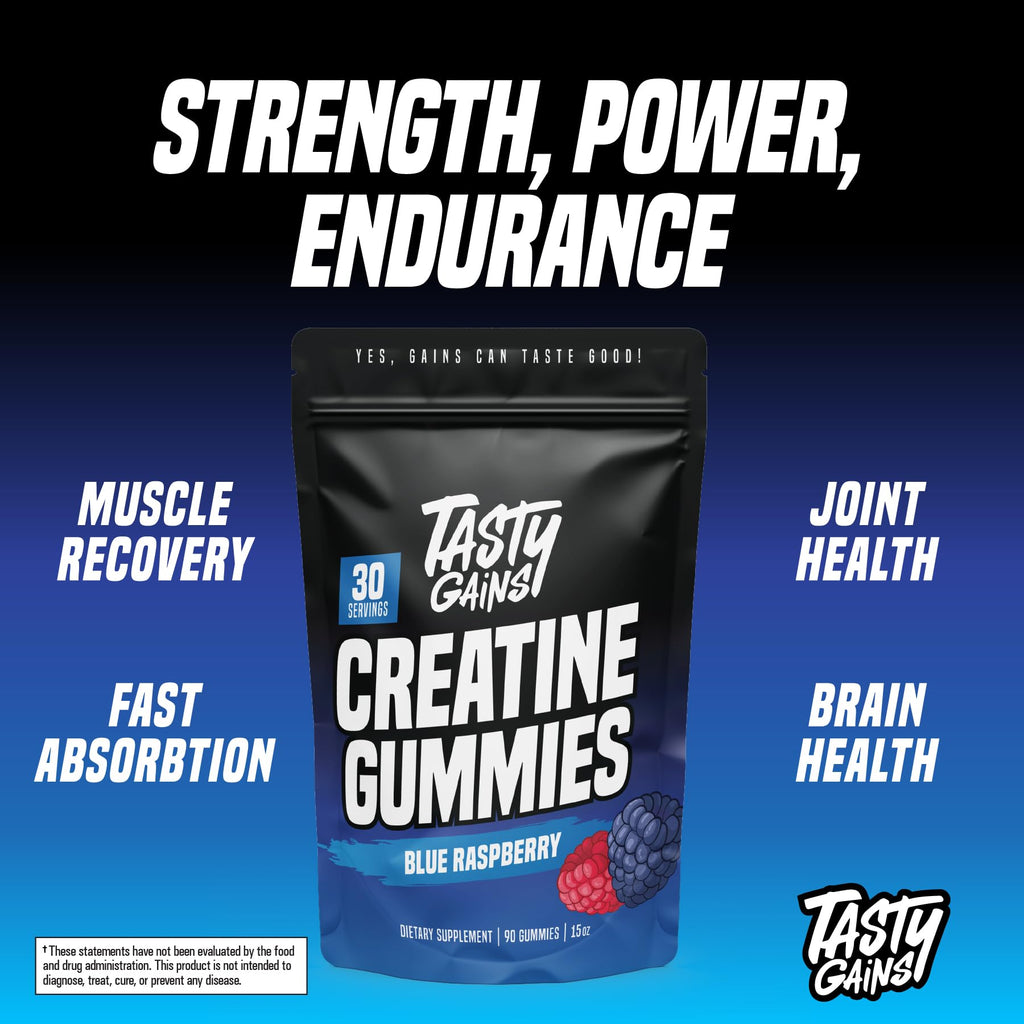 TASTY GAINS Creatine Gummies - 90g of Creatine Monohydrate - Workout Supplements - Build Muscle & Boost Strength for Men & Women - Made in USA - FENGGESTORE20