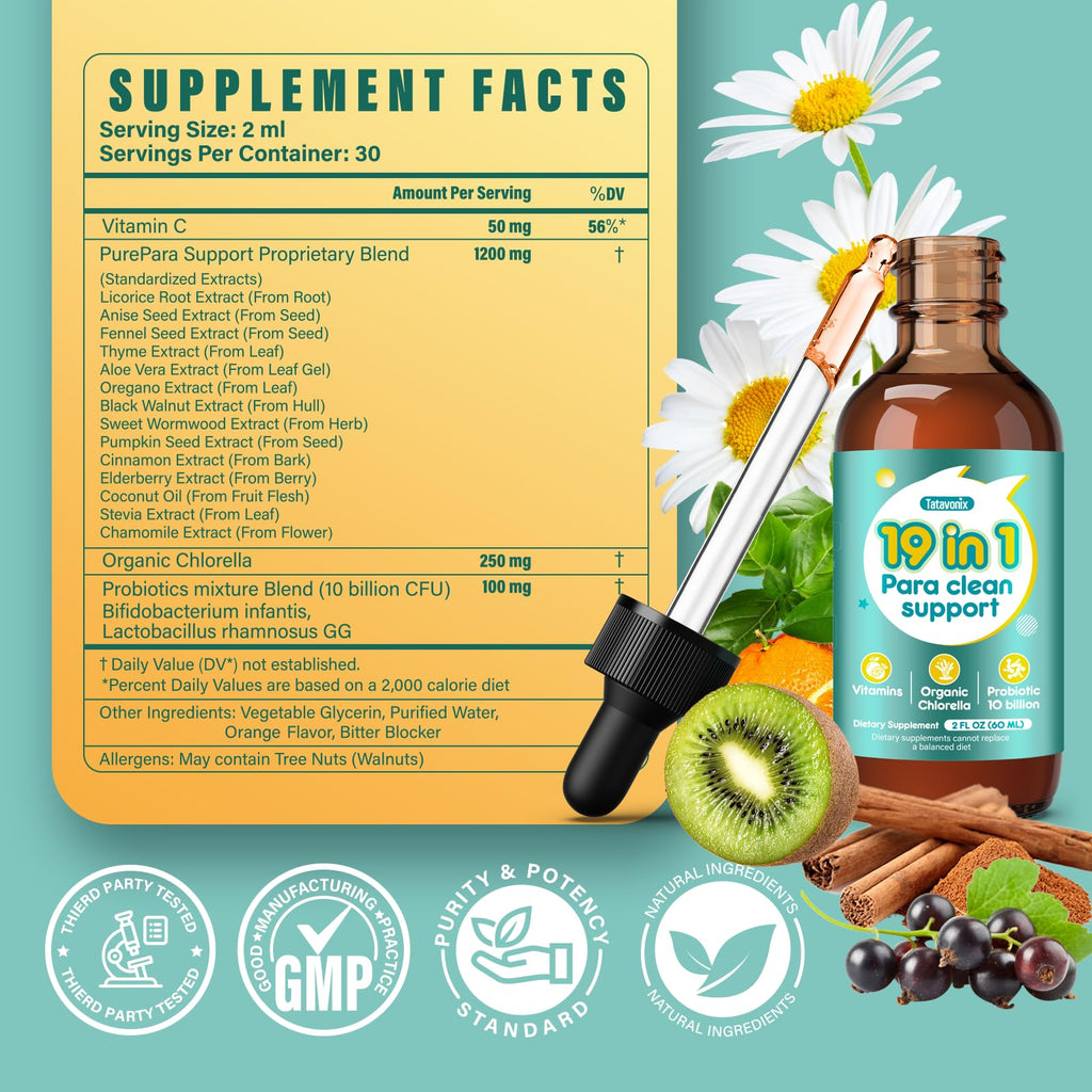 Tatavonix 19 in 1 Herbal Gut Cleanse Drops – Wormwood, Black Walnut, Chlorella 250mg, 10B Probiotics, Clove & Oregano - FENGGESTORE20