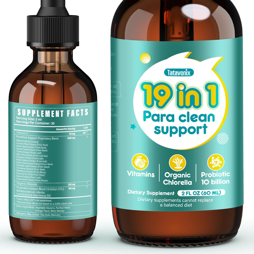 Tatavonix 19 in 1 Herbal Gut Cleanse Drops – Wormwood, Black Walnut, Chlorella 250mg, 10B Probiotics, Clove & Oregano - FENGGESTORE20