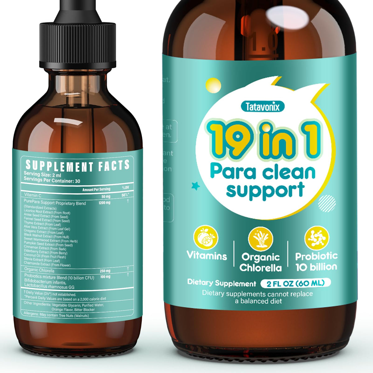 Tatavonix 19 in 1 Herbal Gut Cleanse Drops – Wormwood, Black Walnut, Chlorella 250mg, 10B Probiotics, Clove & Oregano - FENGGESTORE20