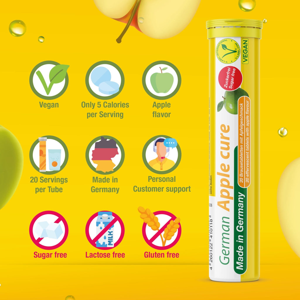 T&D German Apple Cure - 40 Vegan Drink Effervescent Tablets - Apple Flavor - Made in Germany - FENGGESTORE20