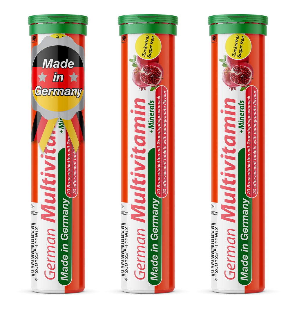 T&D German Multivitamin + Mineralien Drink Effervescent Tablets 60 Servings Pomegranate Flavour – 10 Vitamins + 2 Minerals – Made in Germany - FENGGESTORE20