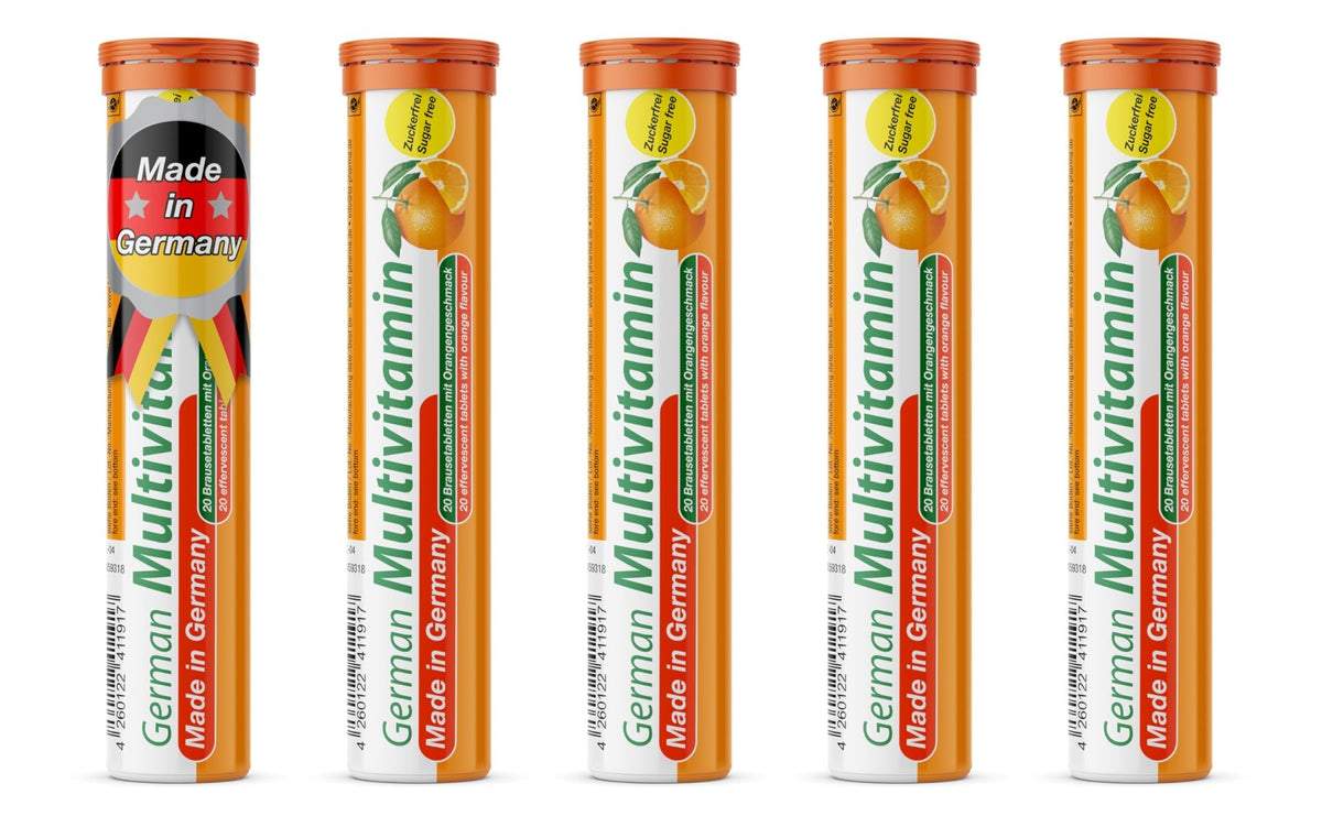 T&D German Multvitamin 10 Vitamins - 100 Vegan Drink Effervescent Tablets - Orange Flavor - Made in Germany - FENGGESTORE20