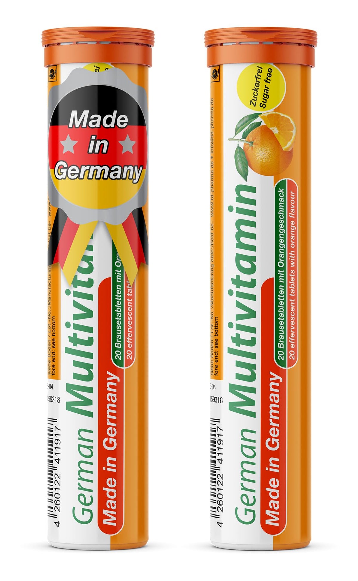 T&D German Multvitamin 10 Vitamins - 40 Vegan Drink Effervescent Tablets - Orange Flavor - Made in Germany - FENGGESTORE20