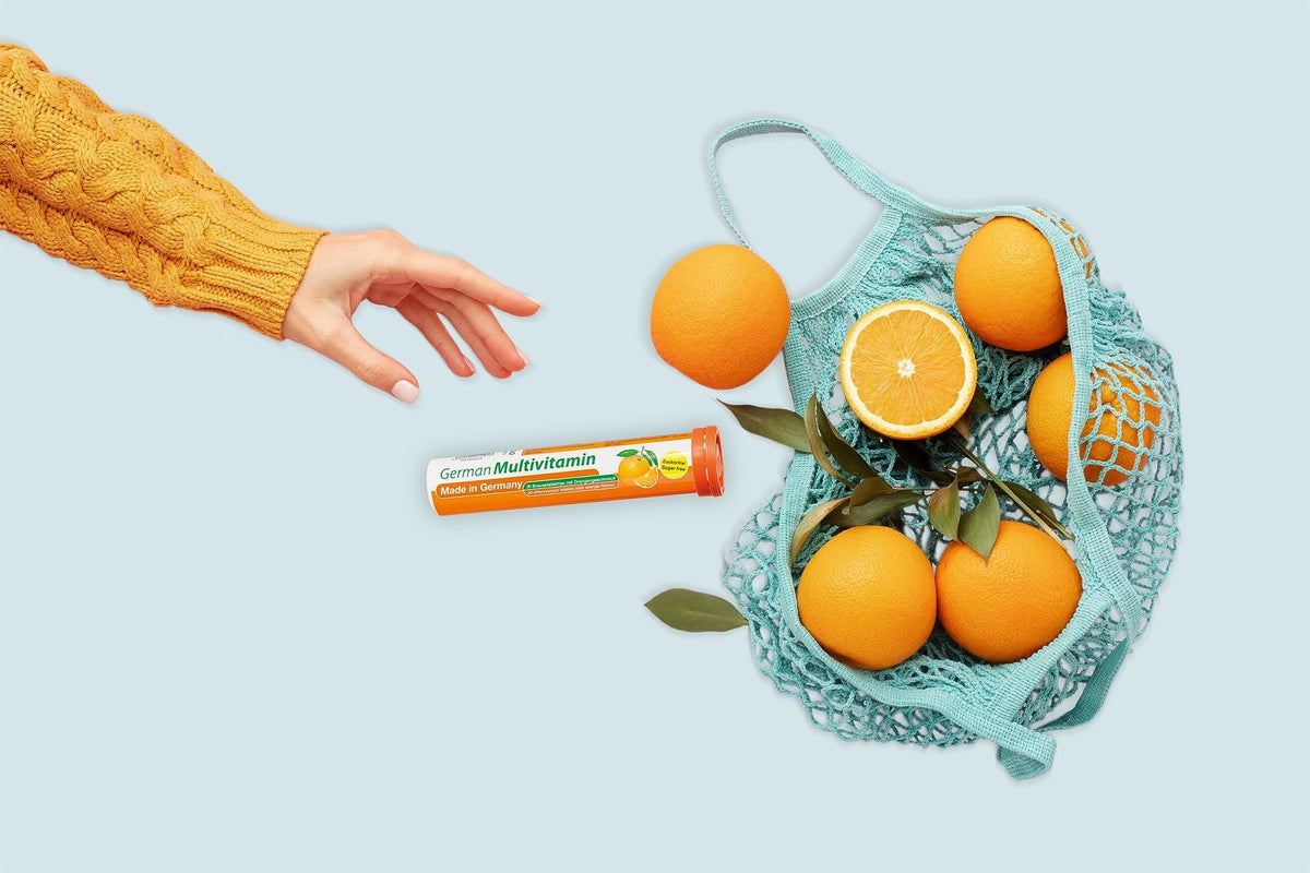 T&D German Multvitamin 10 Vitamins - 40 Vegan Drink Effervescent Tablets - Orange Flavor - Made in Germany - FENGGESTORE20