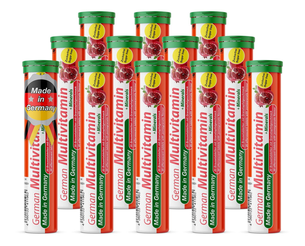 T&D German Multvitamin + Minerals 10 Vitamins 2 Minerals - 240 Vegan Drink Effervescent Tablets - Pomegranate Flavor - Made in Germany - FENGGESTORE20