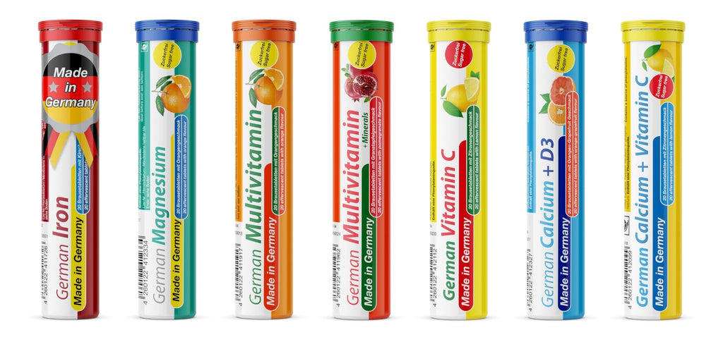 T&D German Vitamin, Minerals - 140 Vegan/Vegetarian Drink Effervescent Tablets - Mixed Fruit Flavor Box - Made in Germany - FENGGESTORE20